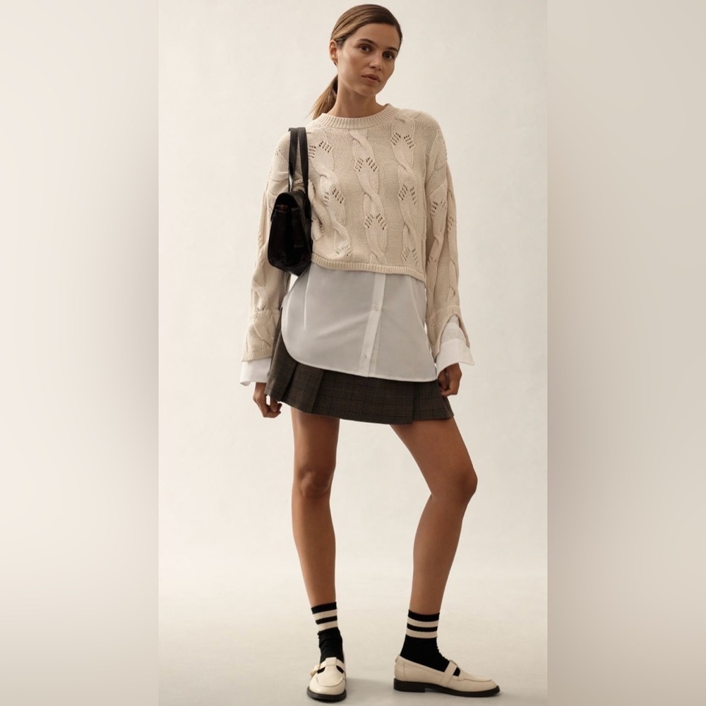 Pilcro Cable Twofer Sweater NWT Rare Ivory Layered Knit Top S